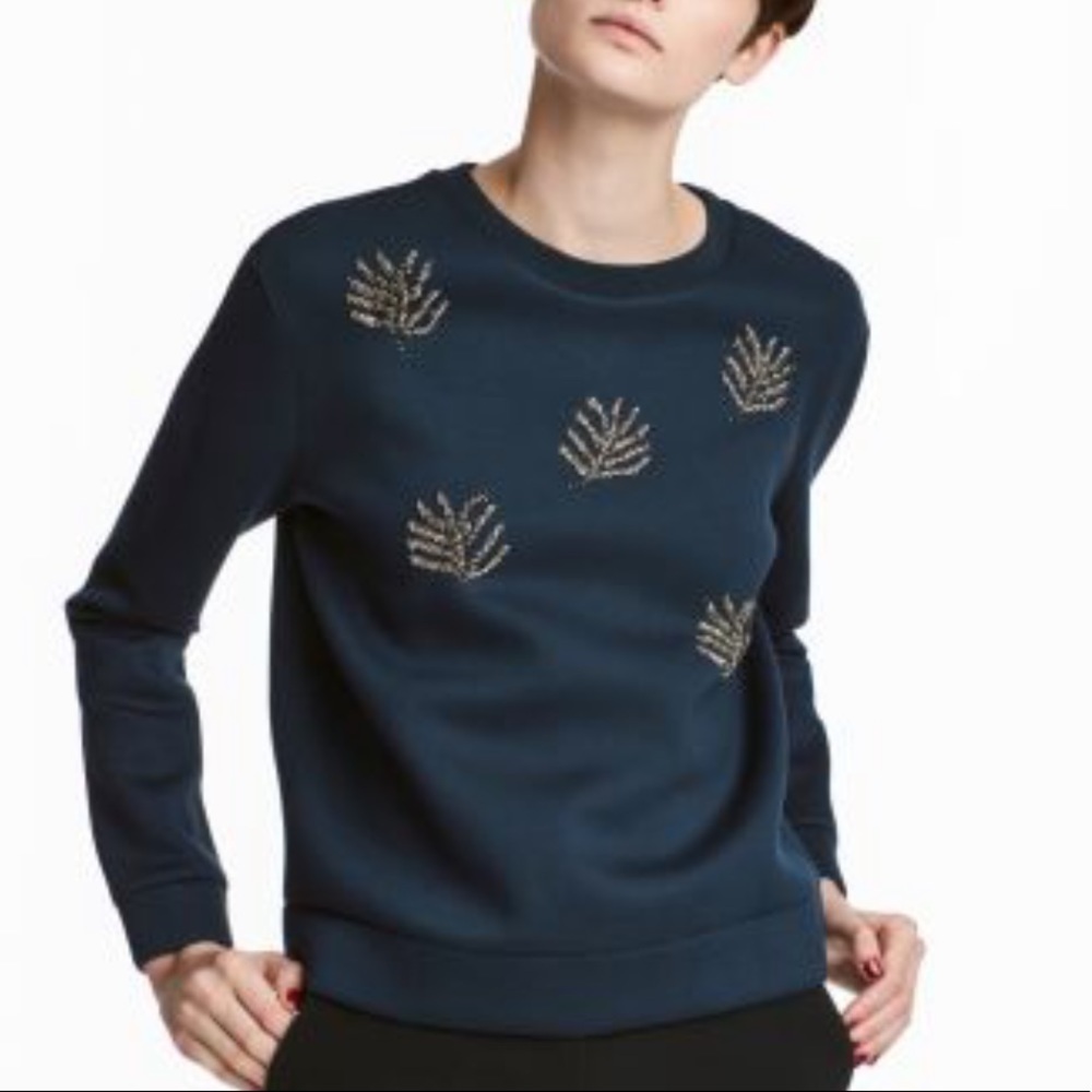 Navy H&M Beaded Leaf Sweatshirt
